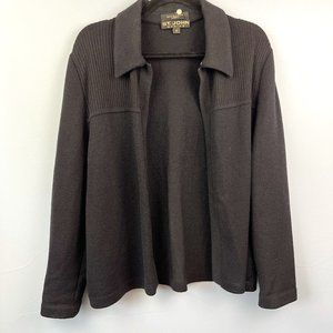 St. John Basics Black Stretch Knit Cardigan Size 12 Quiet Luxury Old Money